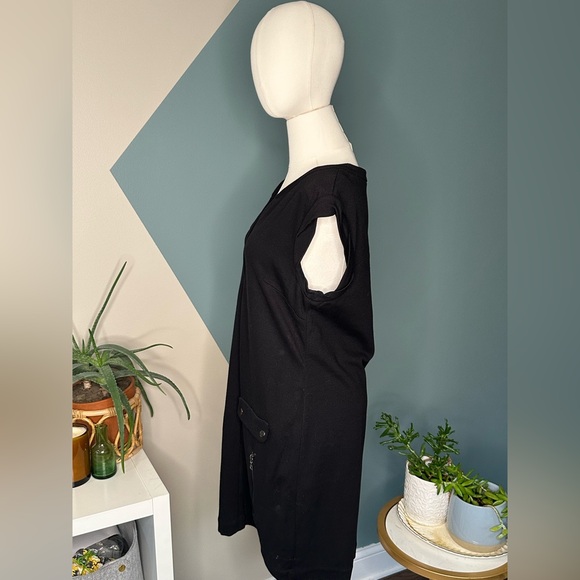 Cynthia Steffe Black Utility Mini Dress Y2K Cap Sleeve Mod Pockets Stretch 10 - Picture 3 of 13